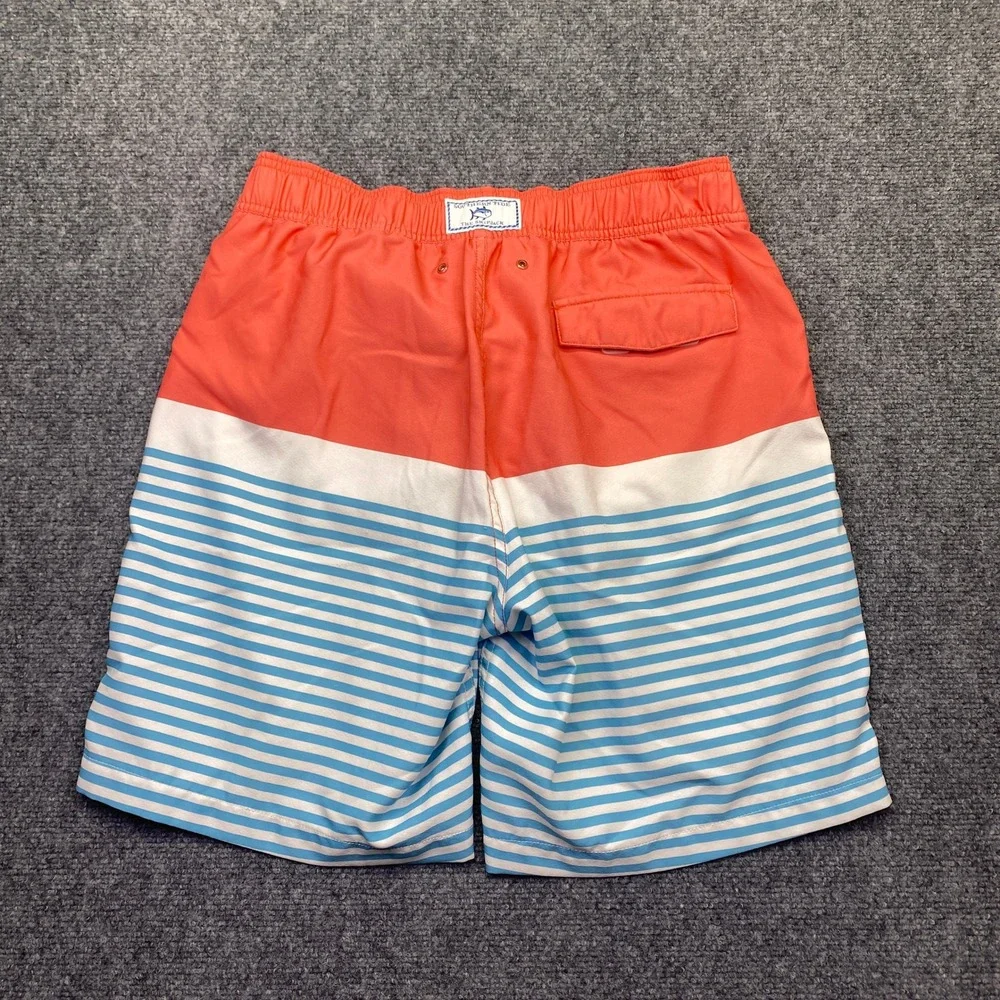 Southern Tide The Skipjack Mens Orange Blue Striped Board Shorts Swim Trunks S